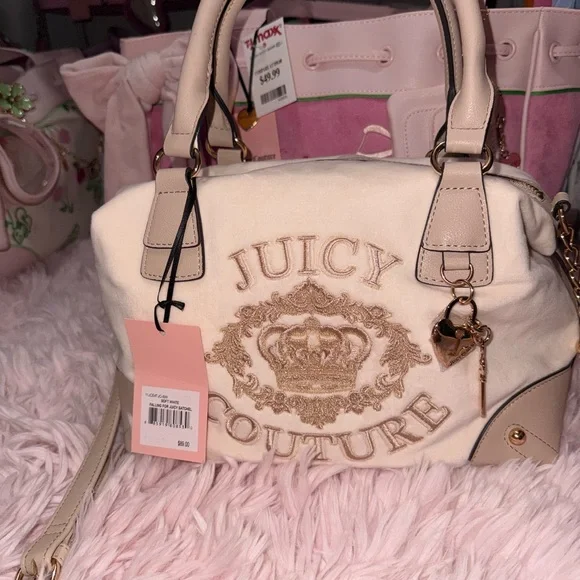 Juicy Couture Falling for Juicy Cream Embroidered Logo Satchel - Picture 3 of 6
